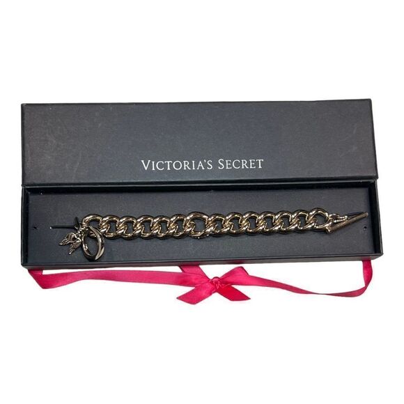 Victoria's Secret Angel Wing Gold Toggle Bracelet, with Rhinestones, New in Box - Picture 2 of 8
